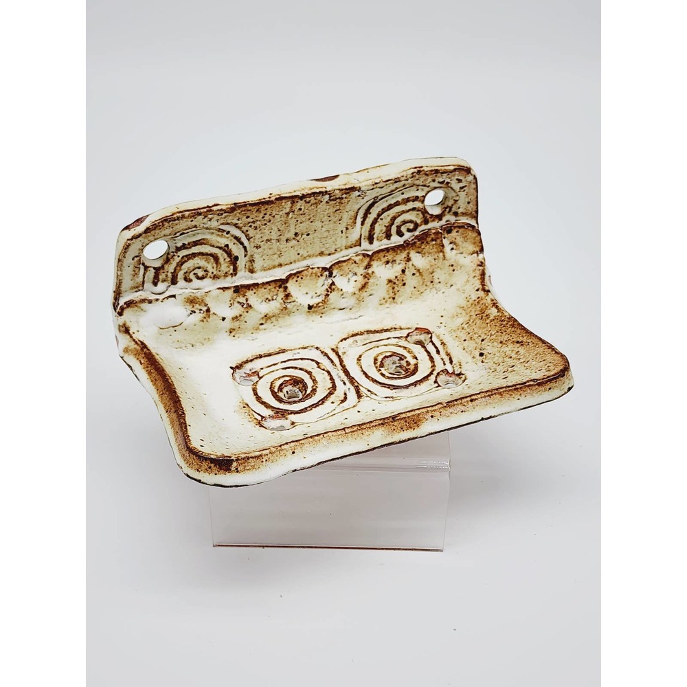 Handmade Stoneware Soap Dish, Hangable, Red Clay, Marked by Artist